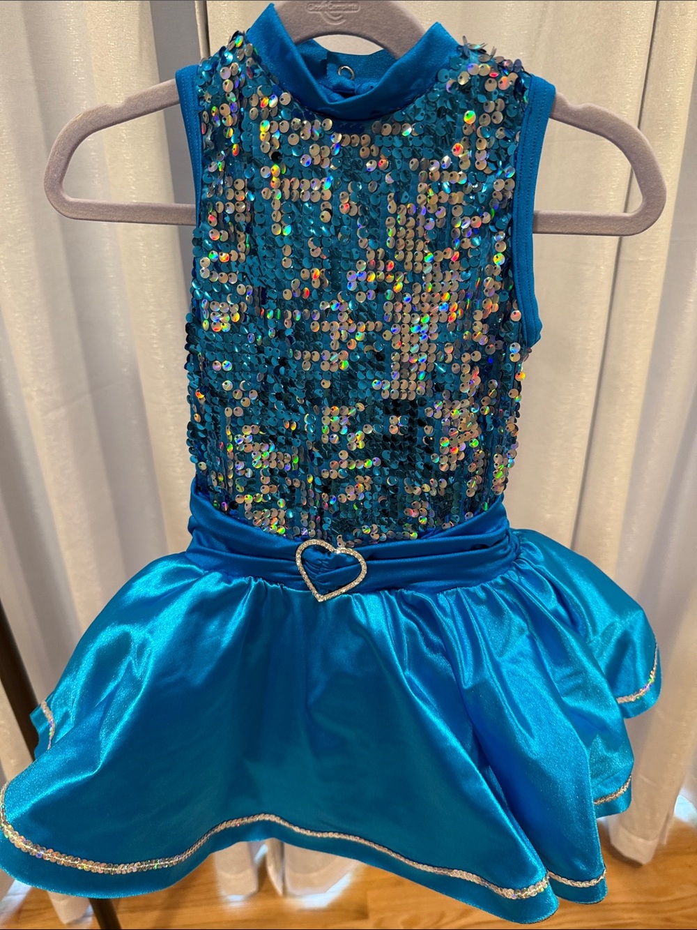 Sequin Bodice Blue Dance Costume with Heart Belt